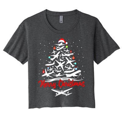 Airplane Christmas Tree Women's Crop Top Tee