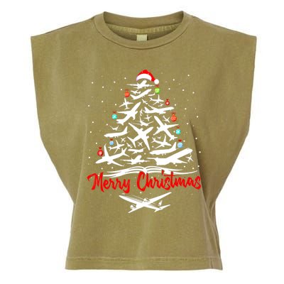 Airplane Christmas Tree Garment-Dyed Women's Muscle Tee