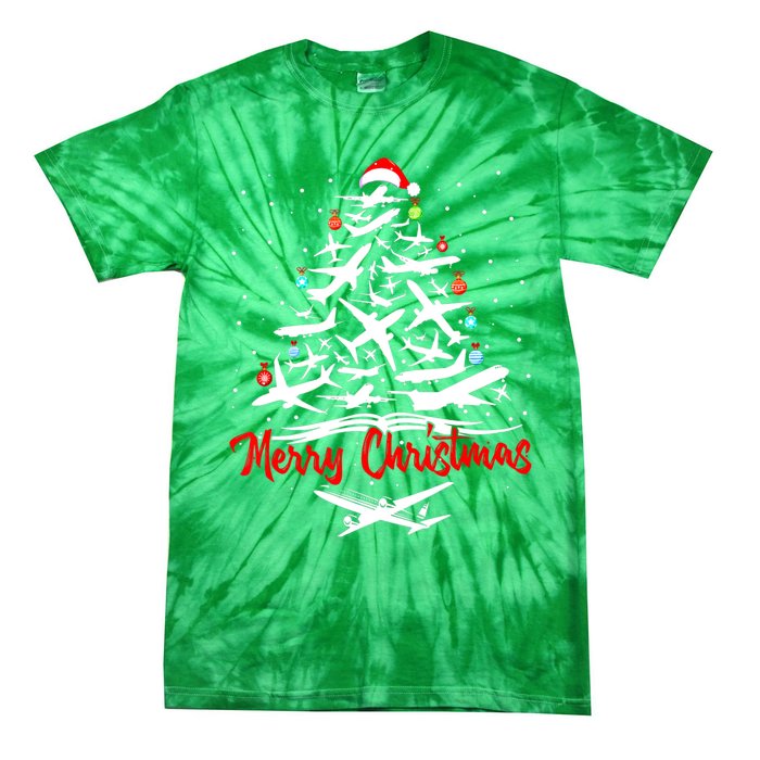 Airplane Christmas Tree Tie-Dye T-Shirt