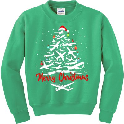 Airplane Christmas Tree Kids Sweatshirt