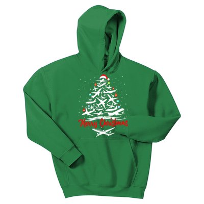 Airplane Christmas Tree Kids Hoodie