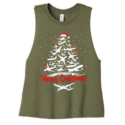 Airplane Christmas Tree Women's Racerback Cropped Tank