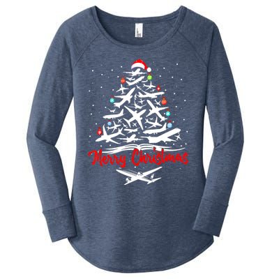 Airplane Christmas Tree Women's Perfect Tri Tunic Long Sleeve Shirt