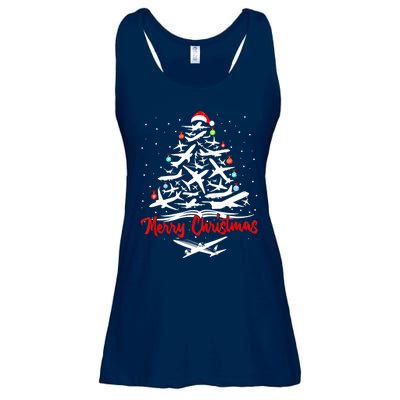 Airplane Christmas Tree Ladies Essential Flowy Tank