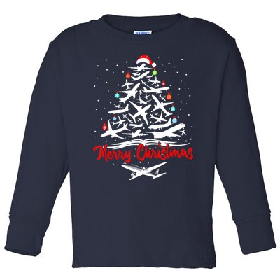 Airplane Christmas Tree Toddler Long Sleeve Shirt