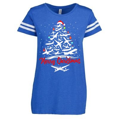 Airplane Christmas Tree Enza Ladies Jersey Football T-Shirt