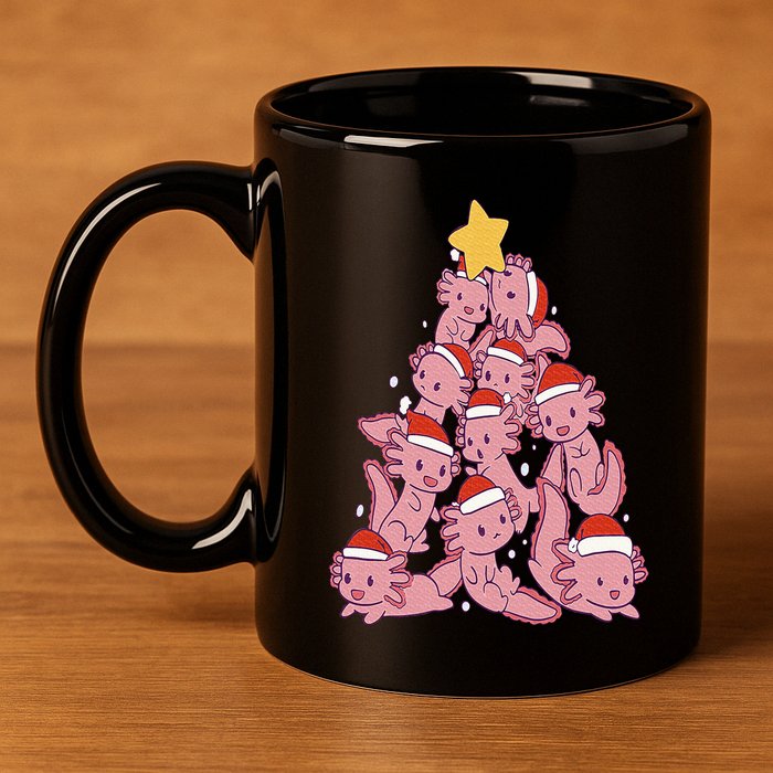 axolotl christmas tree pajamas Santa Claus pj 11oz C Handle Ceramic Mug