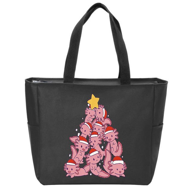 axolotl christmas tree pajamas Santa Claus pj Zip Tote Bag