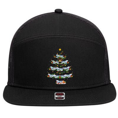 Airplane Christmas Tree Lights Santa Airplane Xmas Gift 7 Panel Mesh Trucker Snapback Hat