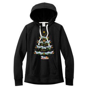 Airplane Christmas Tree Lights Santa Airplane Xmas Gift Women's Fleece Hoodie