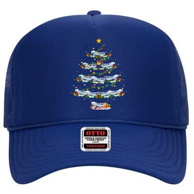 Airplane Christmas Tree Lights Santa Airplane Xmas Gift High Crown Mesh Back Trucker Hat