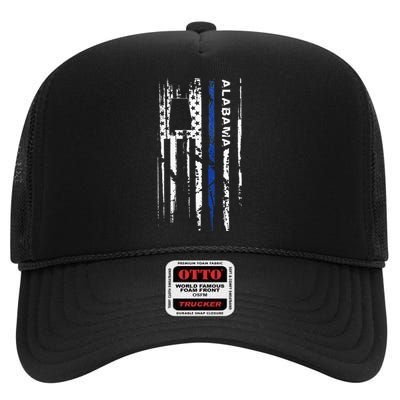 Alabama Cop Thin Blue Line Leo Police American Flag High Crown Mesh Back Trucker Hat