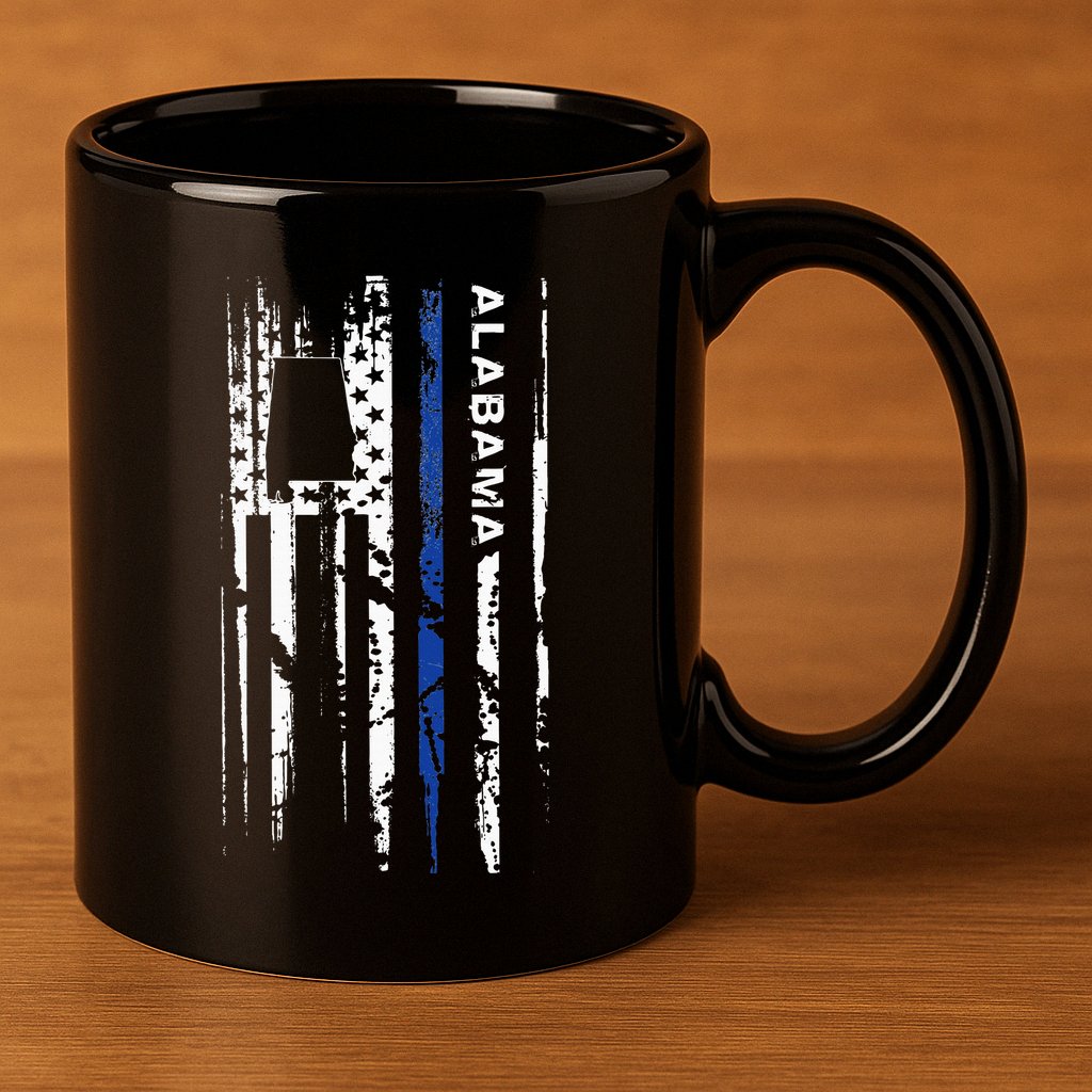 Alabama Cop Thin Blue Line Leo Police American Flag 11oz C Handle Ceramic Mug