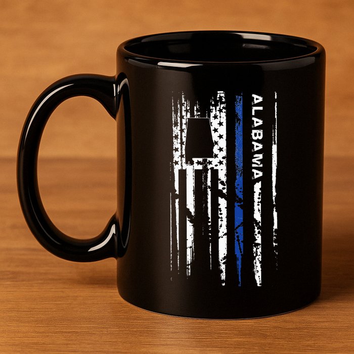 Alabama Cop Thin Blue Line Leo Police American Flag 11oz C Handle Ceramic Mug