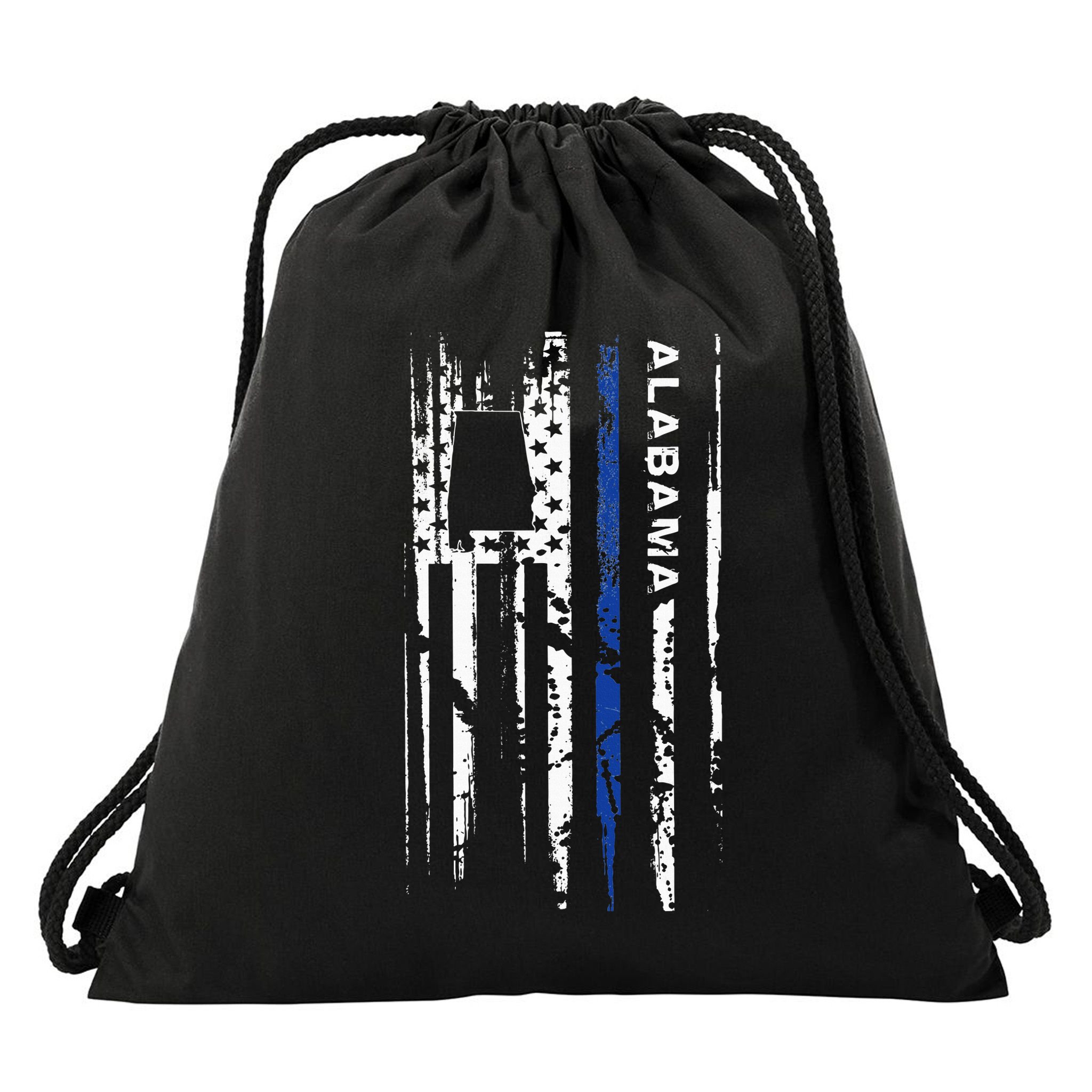 Alabama Cop Thin Blue Line Leo Police American Flag Drawstring Bag