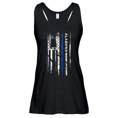 Alabama Cop Thin Blue Line Leo Police American Flag Ladies Essential Flowy Tank