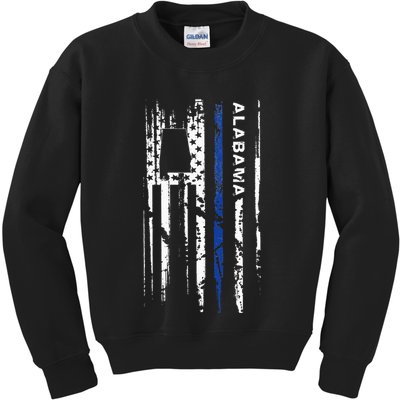 Alabama Cop Thin Blue Line Leo Police American Flag Kids Sweatshirt