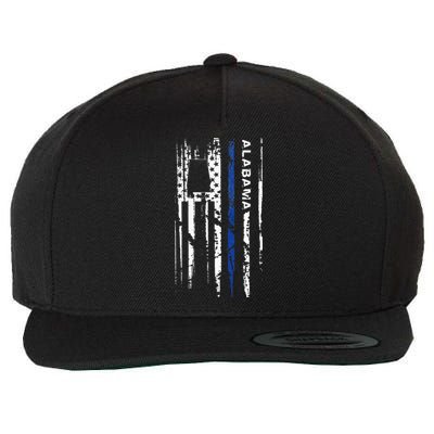 Alabama Cop Thin Blue Line Leo Police American Flag Wool Snapback Cap