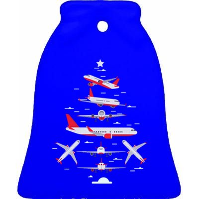 Airplane Christmas Tree Pilot Merry Christmas Xmas Tree Funny Gift Ceramic Bell Ornament