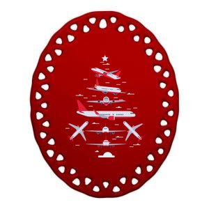 Airplane Christmas Tree Pilot Merry Christmas Xmas Tree Funny Gift Ceramic Oval Ornament