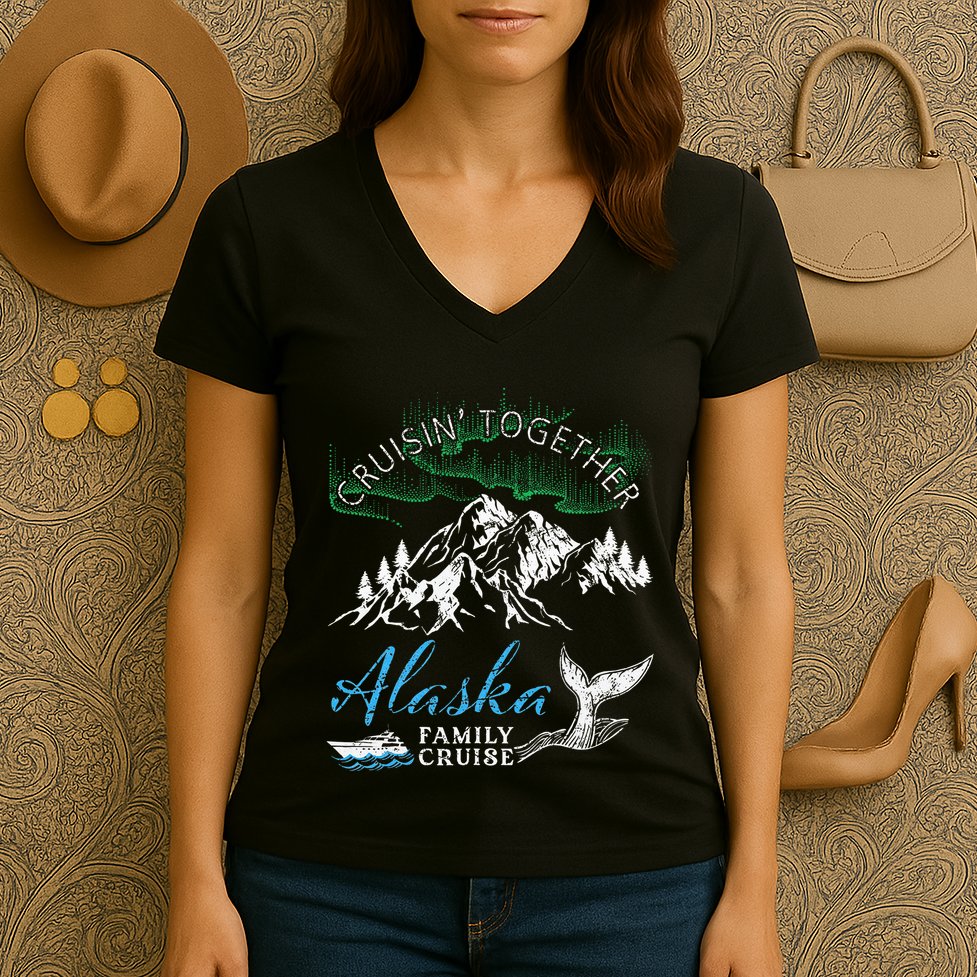 Alaska Cruisin Together Family Cruise North Lights Cruising Women's V-Neck T-Shirt