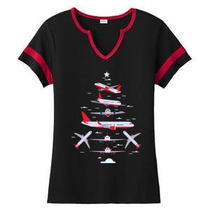 Airplane Christmas Tree Pilot Merry Christmas Xmas Tree Gift Ladies Halftime Notch Neck Tee