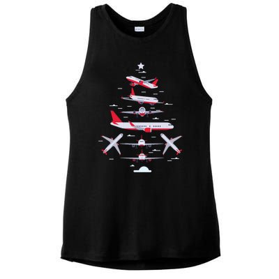 Airplane Christmas Tree Pilot Merry Christmas Xmas Tree Gift Ladies PosiCharge Tri-Blend Wicking Tank