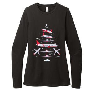 Airplane Christmas Tree Pilot Merry Christmas Xmas Tree Gift Womens CVC Long Sleeve Shirt