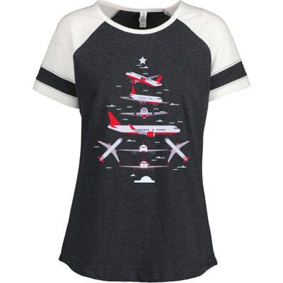 Airplane Christmas Tree Pilot Merry Christmas Xmas Tree Gift Enza Ladies Jersey Colorblock Tee