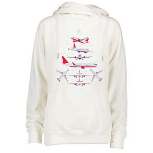 Airplane Christmas Tree Pilot Merry Christmas Xmas Tree Gift Womens Funnel Neck Pullover Hood