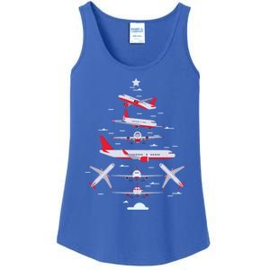 Airplane Christmas Tree Pilot Merry Christmas Xmas Tree Gift Ladies Essential Tank