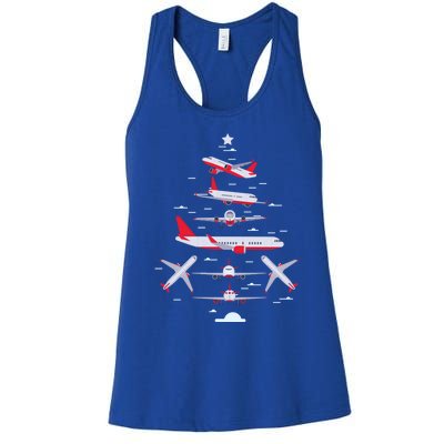 Airplane Christmas Tree Pilot Merry Christmas Xmas Tree Gift Women's Racerback Tank