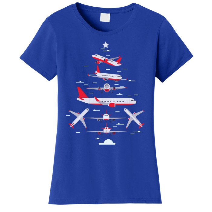 Airplane Christmas Tree Pilot Merry Christmas Xmas Tree Gift Women's T-Shirt