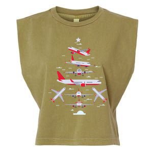 Airplane Christmas Tree Pilot Merry Christmas Xmas Tree Gift Garment-Dyed Women's Muscle Tee