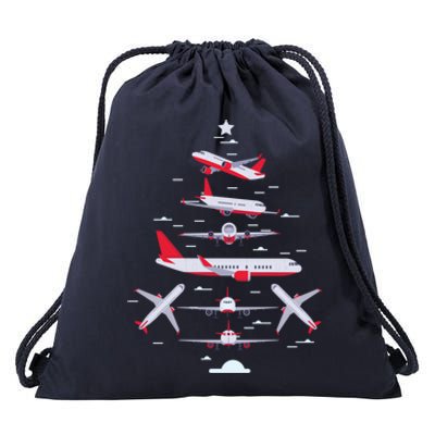 Airplane Christmas Tree Pilot Merry Christmas Xmas Tree Gift Drawstring Bag