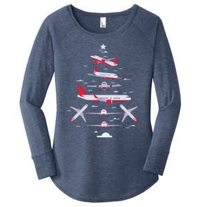 Airplane Christmas Tree Pilot Merry Christmas Xmas Tree Gift Women's Perfect Tri Tunic Long Sleeve Shirt