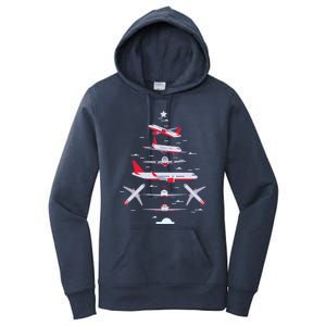 Airplane Christmas Tree Pilot Merry Christmas Xmas Tree Gift Women's Pullover Hoodie