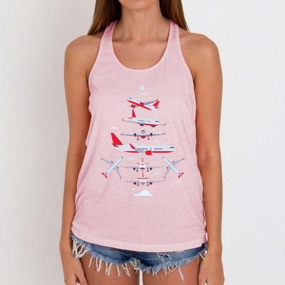 Airplane Christmas Tree Pilot Merry Christmas Xmas Tree Gift Women's Knotted Racerback Tank