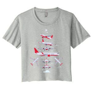 Airplane Christmas Tree Pilot Merry Christmas Xmas Tree Gift Women's Crop Top Tee