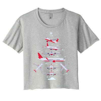 Airplane Christmas Tree Pilot Merry Christmas Xmas Tree Gift Women's Crop Top Tee