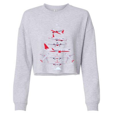 Airplane Christmas Tree Pilot Merry Christmas Xmas Tree Gift Cropped Pullover Crew