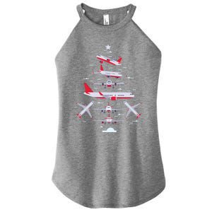 Airplane Christmas Tree Pilot Merry Christmas Xmas Tree Gift Women's Perfect Tri Rocker Tank