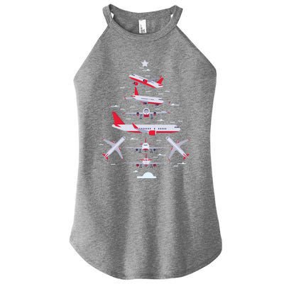 Airplane Christmas Tree Pilot Merry Christmas Xmas Tree Gift Women's Perfect Tri Rocker Tank