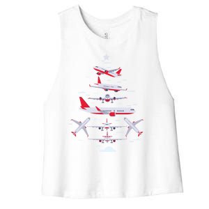 Airplane Christmas Tree Pilot Merry Christmas Xmas Tree Gift Women's Racerback Cropped Tank