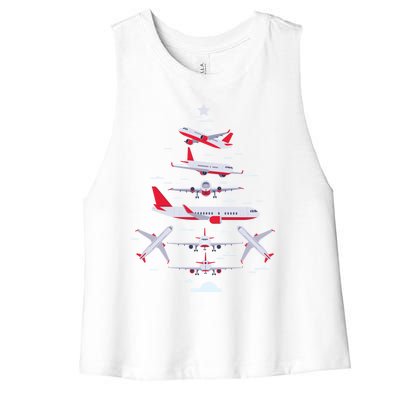 Airplane Christmas Tree Pilot Merry Christmas Xmas Tree Gift Women's Racerback Cropped Tank