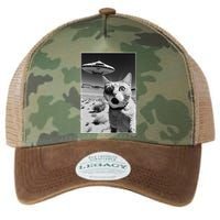 A cat taking a selfie with a ufo spaceship funny pun meme Legacy Tie Dye Trucker Hat