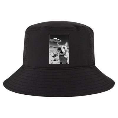 A cat taking a selfie with a ufo spaceship funny pun meme Cool Comfort Performance Bucket Hat
