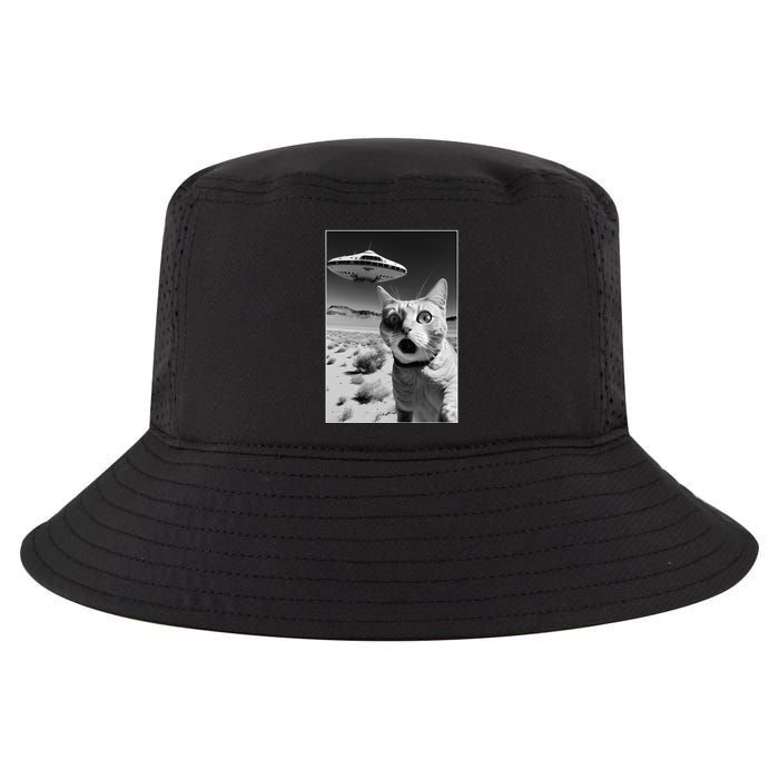 A cat taking a selfie with a ufo spaceship funny pun meme Cool Comfort Performance Bucket Hat