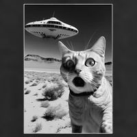 A cat taking a selfie with a ufo spaceship funny pun meme Cool Comfort Performance Bucket Hat