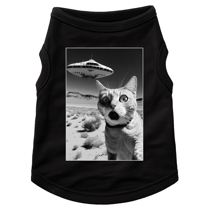 A cat taking a selfie with a ufo spaceship funny pun meme Doggie Tank